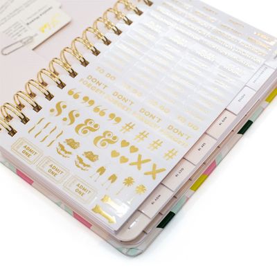 2 مم منظم كتاب مخطط OPP طباعة ملونة دفتر ملاحظات بغلاف مقوى مخصص مع ملصق